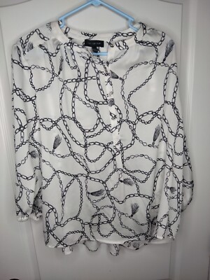 The Limited Chain Print Womens Popover Size PXL Textured Satin 3/4 Sleeve Blouse