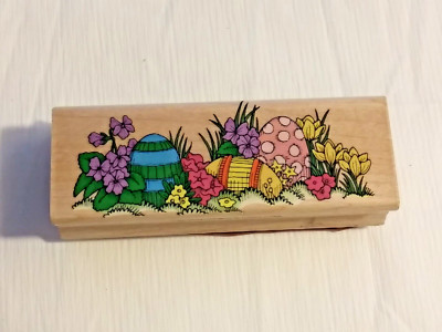 Vintage Hero Arts Easter Egg Wood Mounted Rubber Stamp Floral Easter Egg Hunt