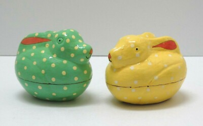 Pair FORESIDE Lacquer Bunny Rabbit Collectible Trinket Keepsake Box Handpainted 