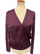 I-N-C International Concepts Women's Long Sleeve Purple V-Neck Blouse Size M
