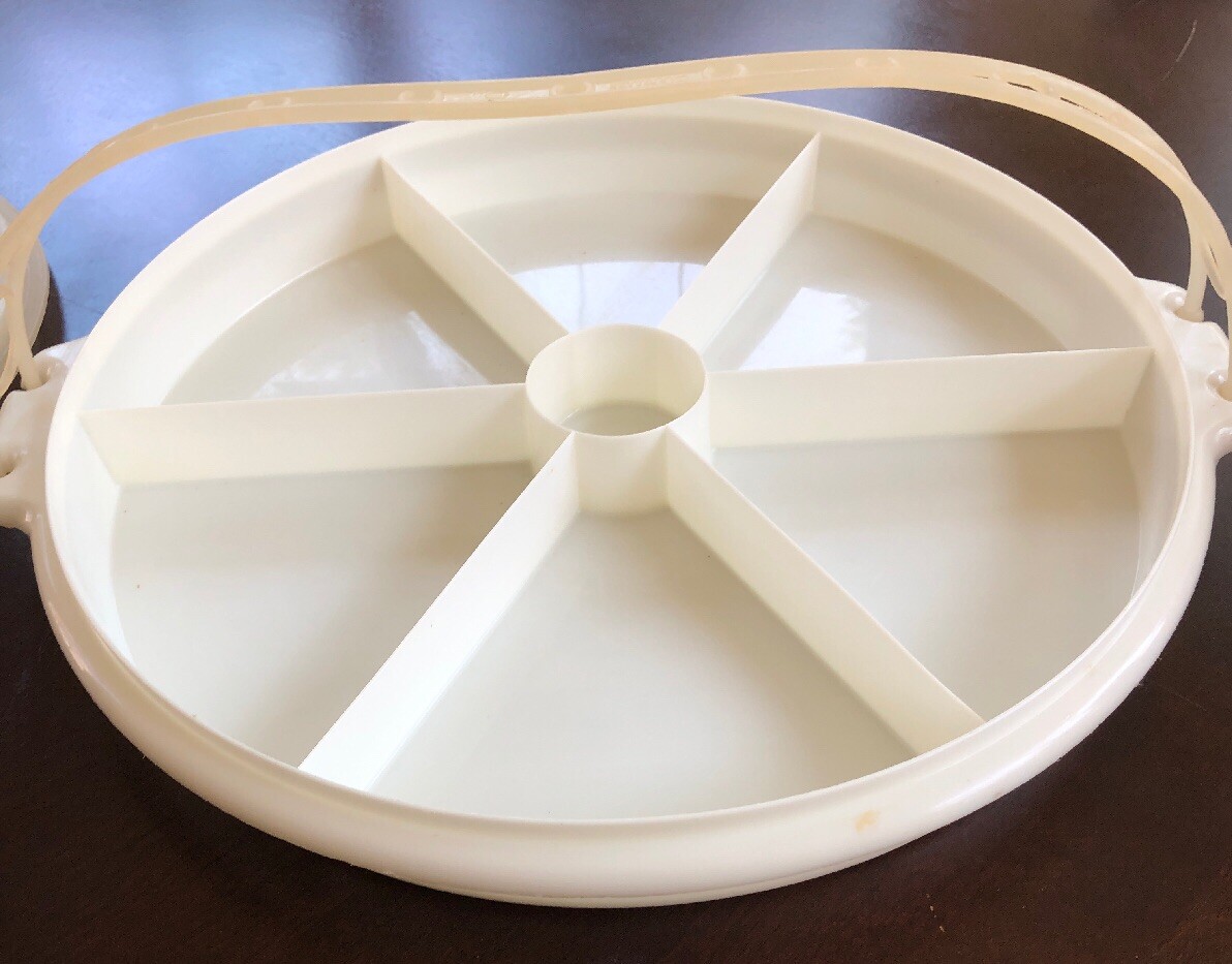 Vintage Tupperware Large Divided Snack Appetizer Tray with Lid & Handle