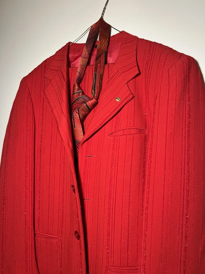 Falcone Super 100’s  Red Suit 38 R Jacket, 41 Pants, 2 Pair - Image 2 of 4