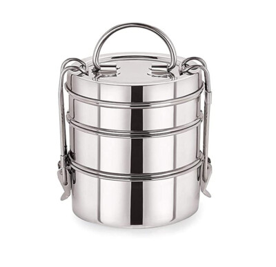 Stainless Steel Traditional Tiffin Box, Lunch Box Clip Carrier 3Tier Container