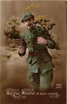 CPA MILITAIRE GLAMOUR Soldat-Fleurs-Bonne Année et bons souhaits (329377)
