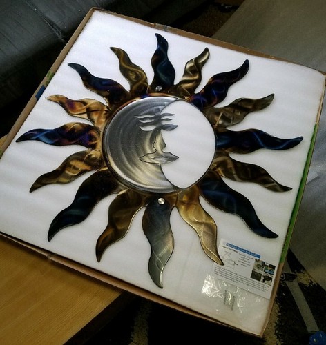 Large Wall Art sun wall sculpture outdoor wall hanging sun with face steel art - Picture 2 of 2