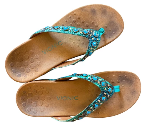 Vionic Floriana Flip Flops Women's Size 9 - Jeweled Turquoise Snake Thong Sandal