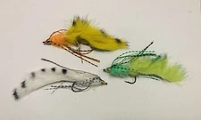 3-pcs  Zonker  Streamer Flies Green, Yellow, White Fishing Fly #2 Hook
