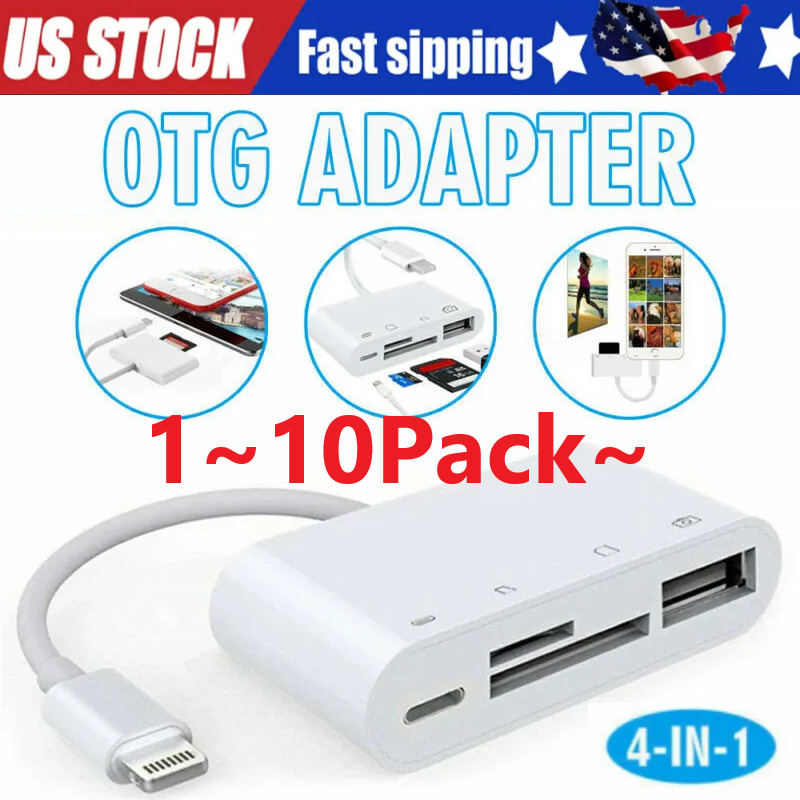 For iPhone iPad IOS 12 Portable 4 in 1 USB SD TF Card lot Reader Camera Adapter