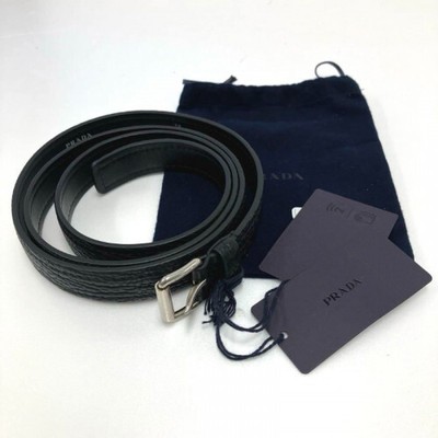 PRADA 2CS106 Black Embossed Leather Belt with Tag for Men's [EX