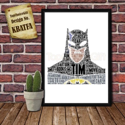 PERSONALISIERTES Batman Gesicht Geschenk Druck Wordart Gruß Poster Geburtstag Junge Geschenk