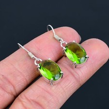 Peridot Gemstone Handmade Gift 925 Sterling Silver Solitaire Earring 1.4" VJ 344