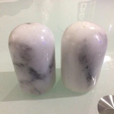 Salt & Pepper Marble Stone Shakers Solid Heavy 3" SLEEK ROUNDED TOP Pillars