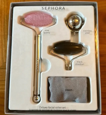 Sephora Deluxe Facial Roller Set Rose Quartz Black Obsidian - Main Image