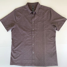 Vuori Mens Short Sleeve Bridge Shirt Size L Mauve Button Down Subtle Dots Casual
