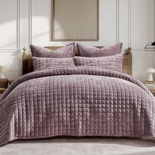 RECYCO Luxury Velvet Quilt Set Full/Queen Size Bedding Set, Purple NWT