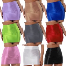Womens Dress Shiny Skirts Oil Costume Casual Raves Pencil Clubwear Solid Color