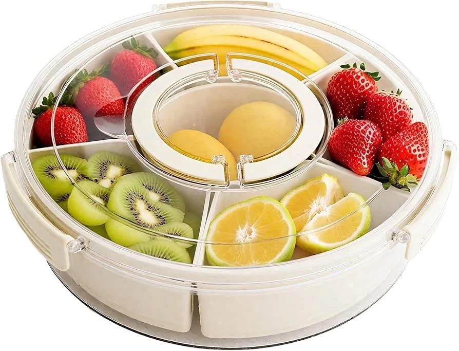 Divided Serving Tray with Lid and Handle 360-Degree Rotatable Base Snackle Box | - Image 2 of 4