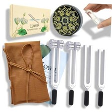 Healing Tuning Forks Set Weighted 128Hz 136.1Hz 256Hz 384Hz with Disc
