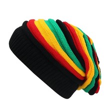 Unisex Jamaica Reggae Cap Rasta Slinky Beanie Multi-Colour Striped 8, Black