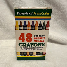 Vintage Fisher-Price Arts & Crafts 48 Bright Color Crayons Box Rare Retro