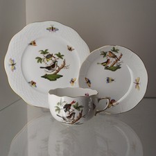 HEREND Ungheria Decoro ROTHSCHILD 3 Pezzi Servizio da Tè e Caffè 1° Wahl Osier