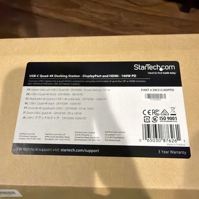 StarTech USB-C Docking Station Quad 4K HDMI DP 85W Laptop Dock USB Hub