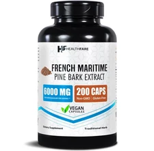 Healthfare French Maritime Pine Bark Extract Organic | 6000 mg | 200 Capsules