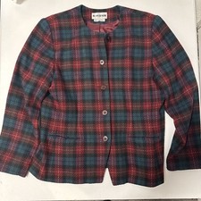 Joan Leslie Vintage Plaid Wool Jacket Blazer – Red & Green – Womens Size 12p (L)