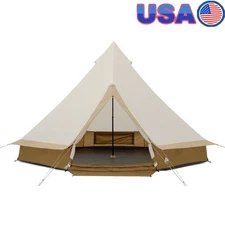 8-Person Glamping Bell Tent W/ LED String Lights Weather-Resistant Camping Tent