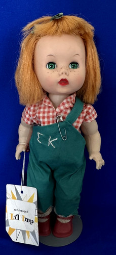 VIntage 1959 Vogue Dolls Red-Headed Li'l Imp "Roveralls" Doll With Tag + Stand