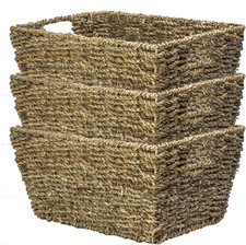 Natural Seagrass Storage Basket Set of 3 – Handwoven Hampers with Handles | Nest