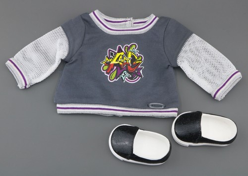 American Girl glittery shoes & grey mesh top for 18'' doll GRAFFITI Meet Outfit
