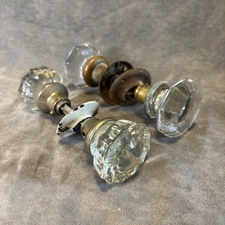 2 Sets Glass Door Knobs 3 Collars 12 & 8 Point See Desc.   Architectural salvage