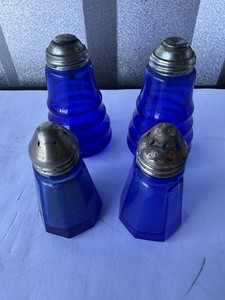 Four Colbalt Blue Salt and Pepper & Old Sugar Shakers-2 Sugars And One S&P Set