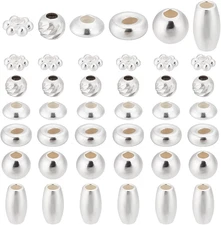 6 Styles 925 Sterling Silver Beads for Jewelry Making, 60Pcs Bracelet Spacer Bea