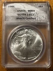 First Year 1986 $1 Silver American Eagle ANACS MS69 Problem Free Holder