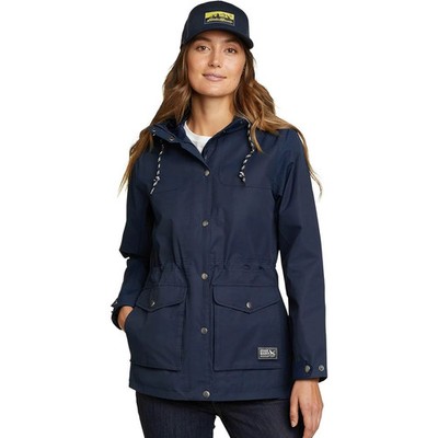 New Eddie Bauer Womens Medium Navy Blue Zip Up Hooded Charly Warm Rain Jacket