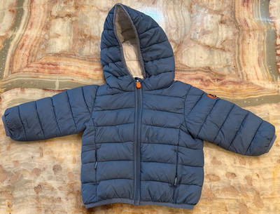 Save The Duck Kids Ultra Light Puffer Jacket Blue Full-Zip Hooded Logo Size 6-9