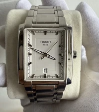 Tissot 1853 T061510A Rectangular Quartz Date Watch Sapphire Steel Swiss Made