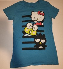 Sanrio Hello Kitty Blue T-Shirt Womens Sz. Large 100 Cotton Keroppi Badte-Maru