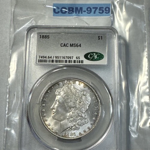 1885 Morgan 90% Silver Dollar CAC Graded MS64 COBM-9759