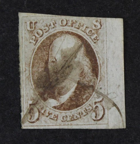 CKStamps: US Stamps Collection Scott#1 5c Franklin Used Tiny Thin CV$375