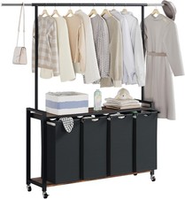 Rolling Laundry Sorter Cart with Hanging Rack Utility Shelf, 2-4 Section Bags