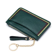 Women Leather Slim Coin Purse Zipper Card Change Pouch Wallet Girl Keychain Ring
