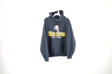 Vintage Mens Medium Faded Spell Out Pittsburgh Steelers Football Hoodie Black