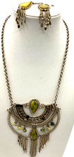 Vintage Tribal Silver Serpentine Necklace  Earring Set Jingle Belly Dance