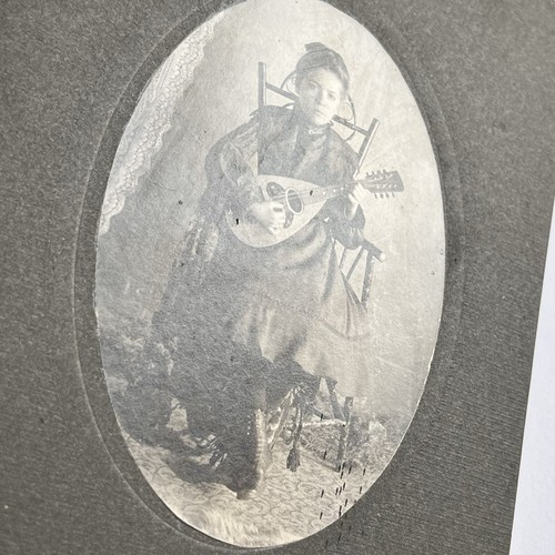Antique Photograph On Board Girl Playing Mandolin Portland OR ID Harcomb - Picture 6 of 9
