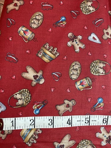 VTG Dianna Marcum Gingerbread Toss cotton fabric dark red by the 1/2 yd - 第 1/2 張圖片
