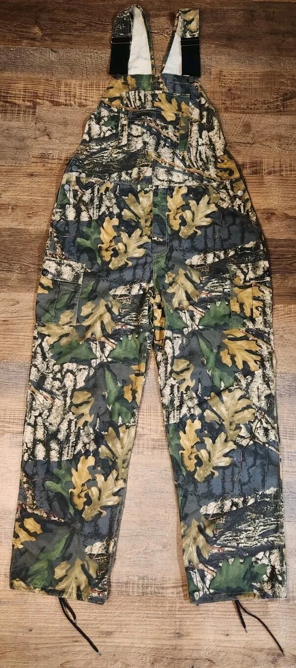 Jerzees Outdoors Big Woods Camo Bib Overalls Mens 38x29.5 Green Brown *See Desc*