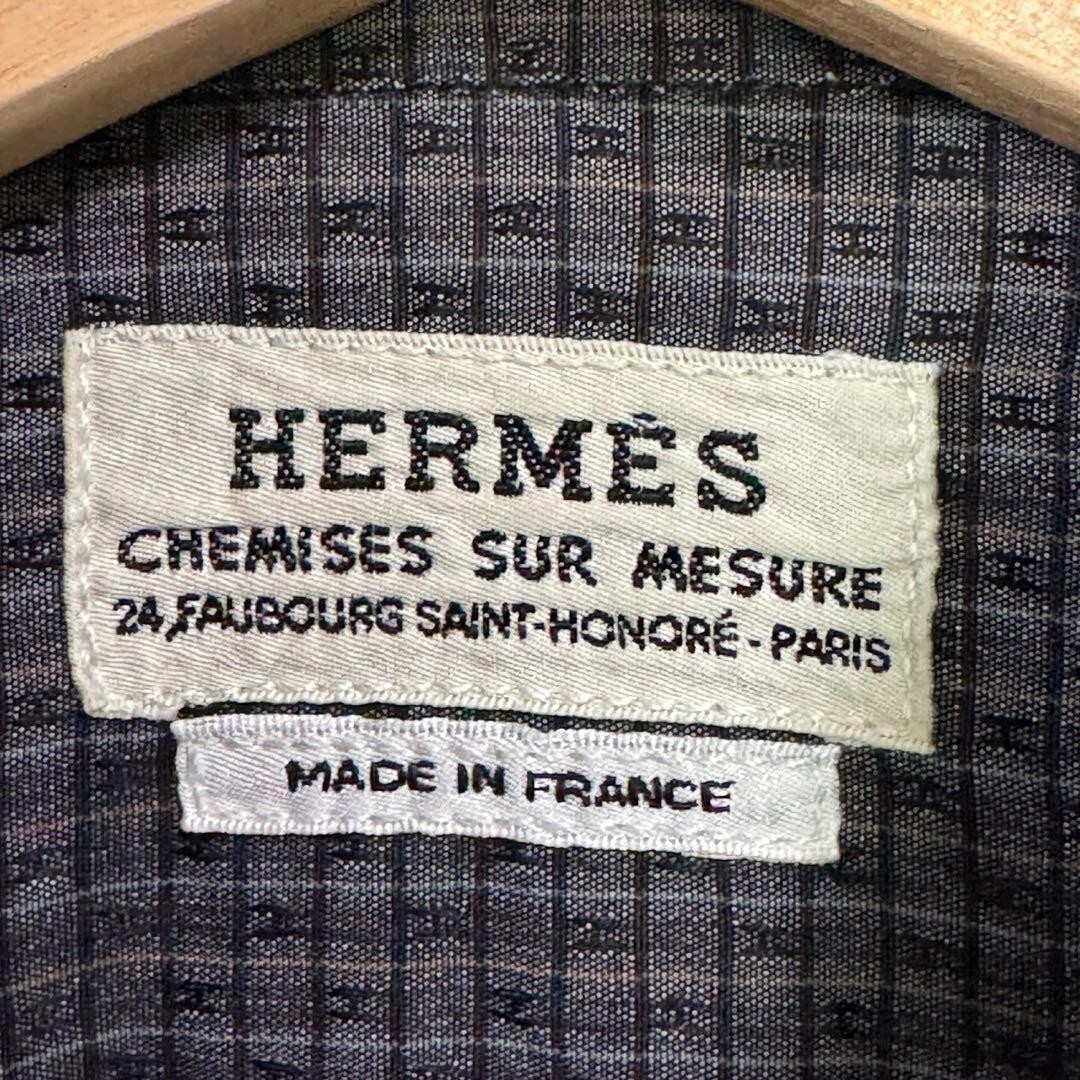 ル*カ様 HERMES エルメス 訳あり 船と装飾模様のオーバーサイズシャツ エルメスHERMES スカーフ切替プルオーバーニットシャツ 黒黄L